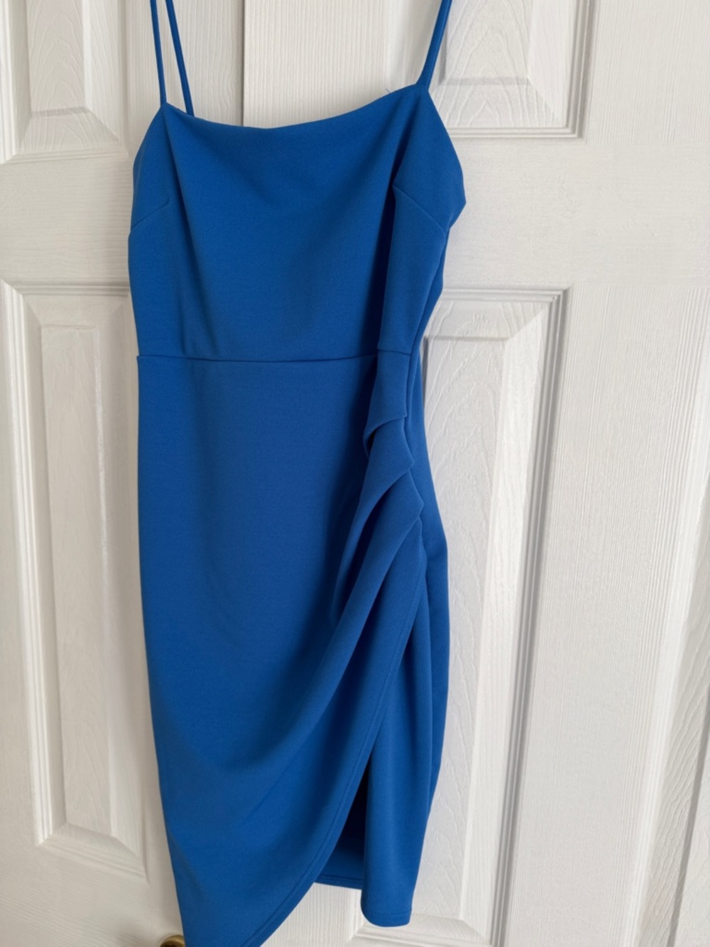 Blue Blush Cobalt Blue Draped Mini Dress with Spaghetti Straps
